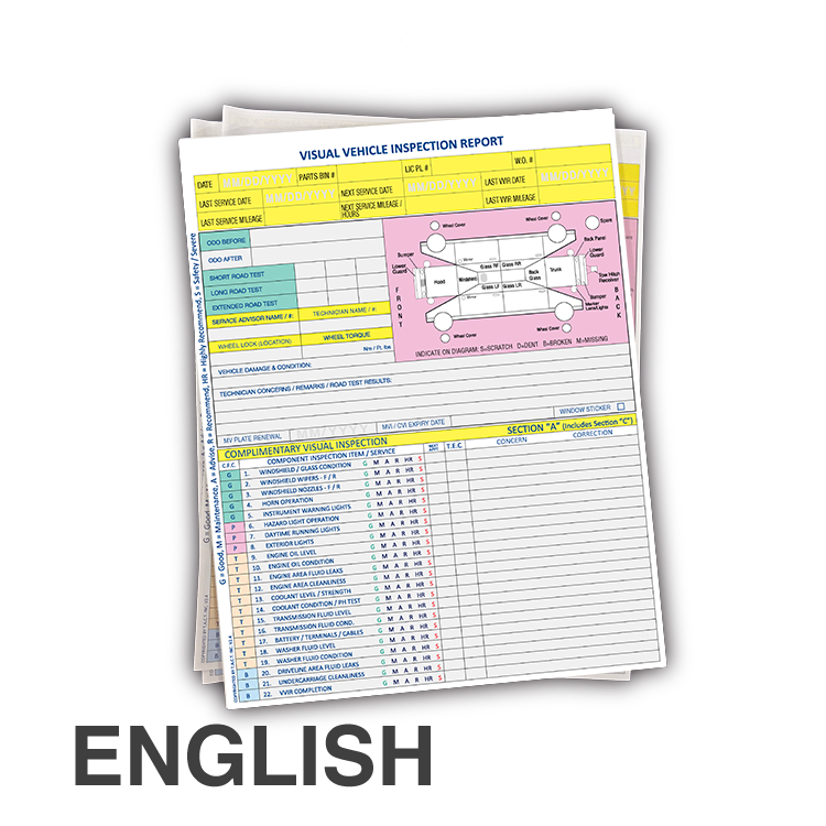Visual Vehicle Inspection Report Forms - English (500/box)
