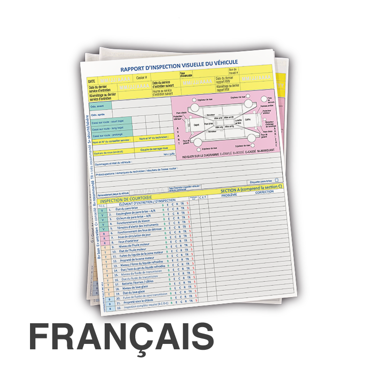 Formulaires de Rapport d’Inspection Visuelle du Véhicule - Français (500/boîte)